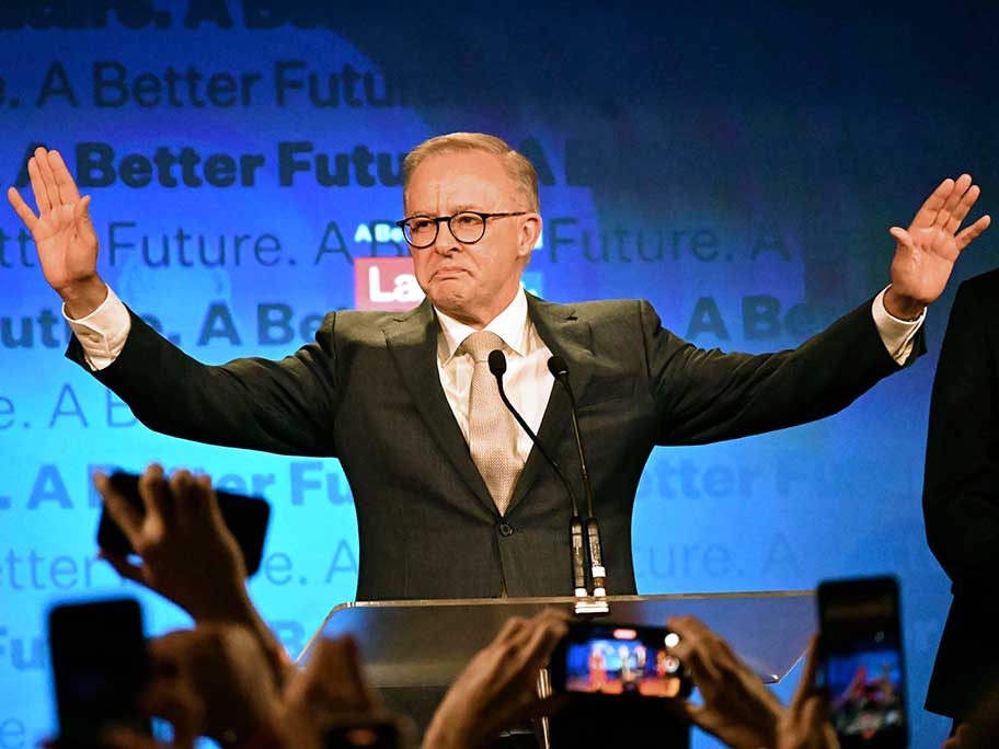 Labor Party leader Anthony Albanese declares victory in Australia's federal election on 21 May 2022