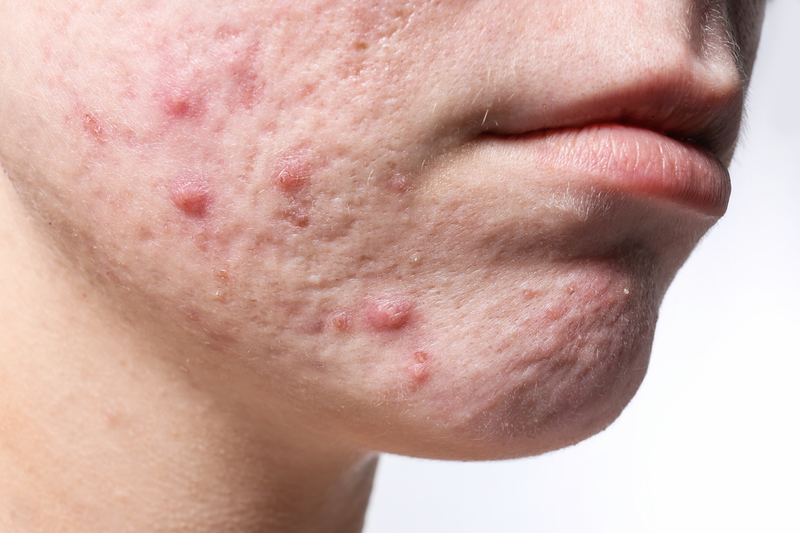 Adolescent face with acne