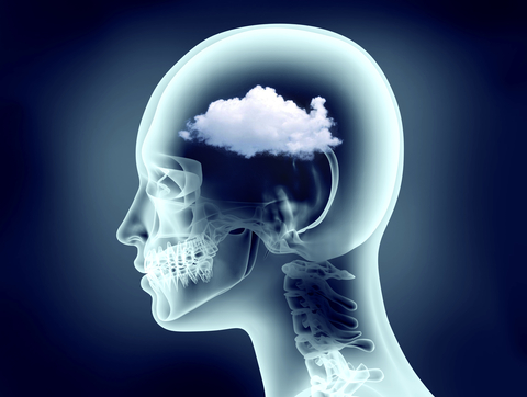 head with cloud inside it - suggesting 'brain fog'