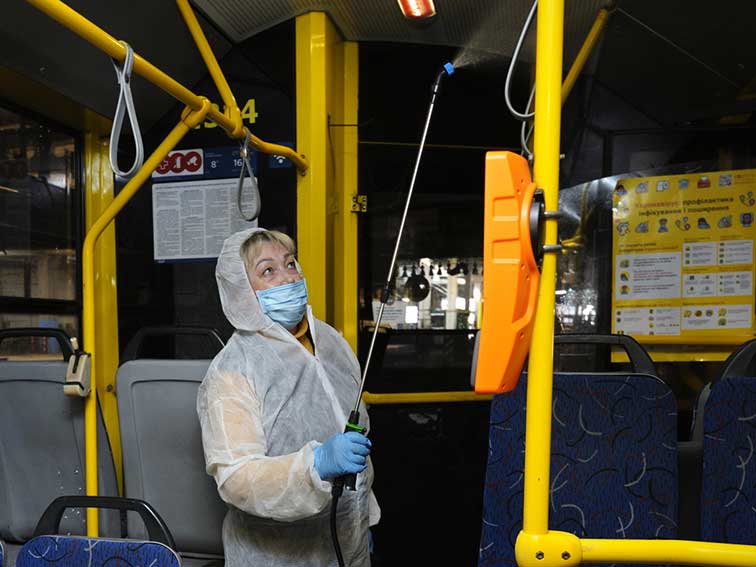 Disinfecting a bus