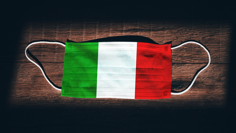 face mask in colours of Italian flag - Coronavirus