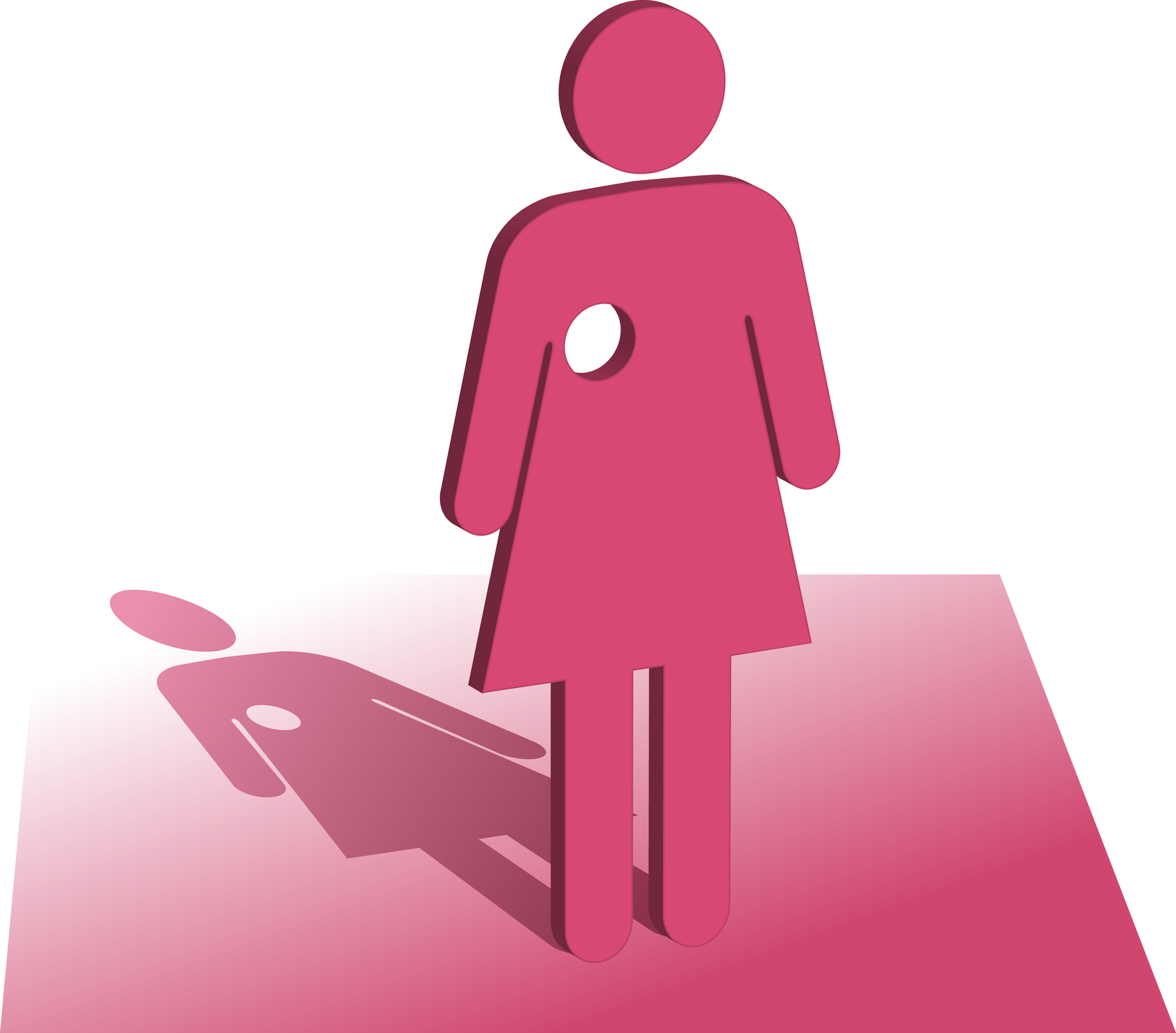 Pink silhouette of a woman with a circular hole for a breast - signifying mastectomy