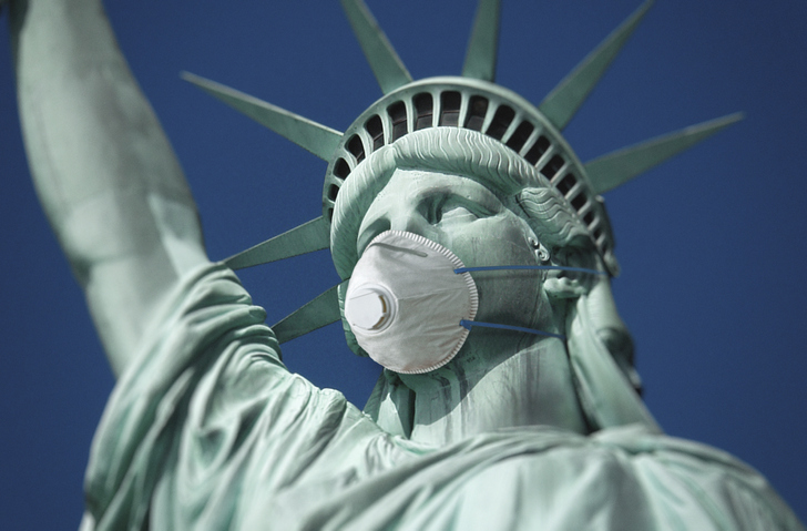 Statue of Liberty wearing mask